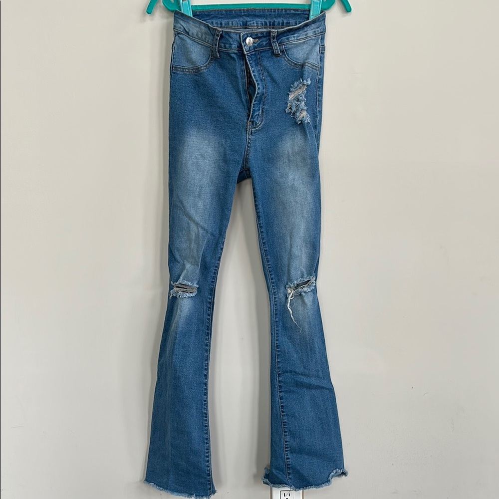 Distressed Blue Flare Jeans